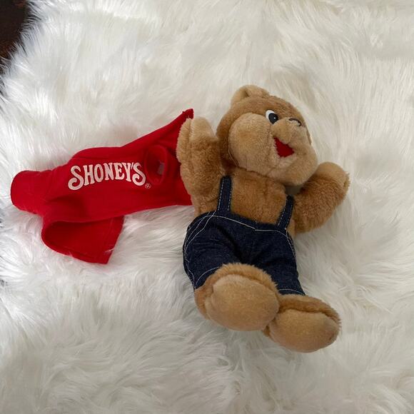Vintage Shoneys Restaurant Bear Plush toy 10” Stuffed Animal Mascot Red Shirt - Picture 9 of 12
